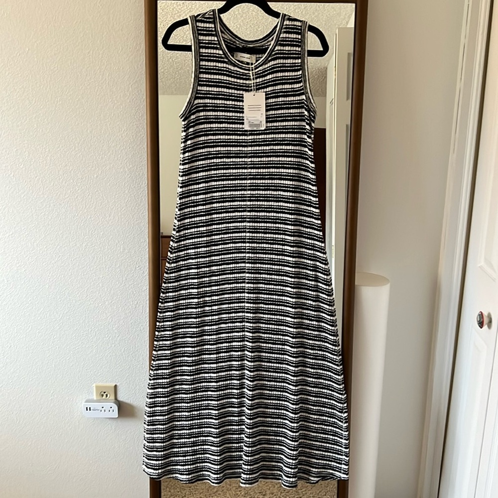 Everlane maxi dress, size large, black/white stripe